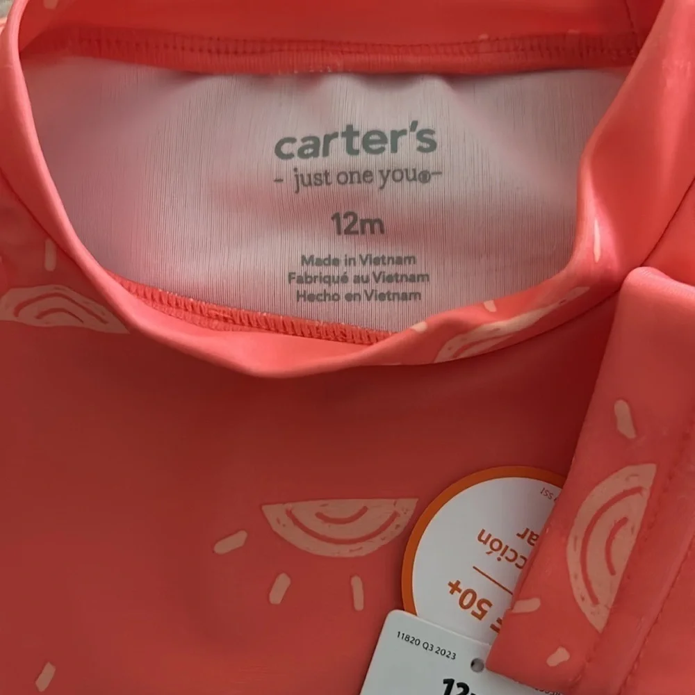 Carter's Toddler Girls' Long Sleeve Rash Guard Swimsuit 2 pc Set /12M /New